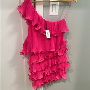 Milly Hot Pink Ruffled One-Shoulder Mini Dress
